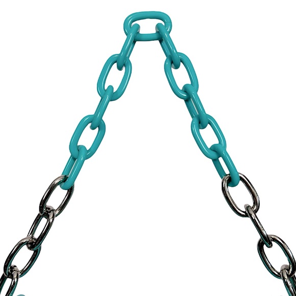 NWOT HOW WE FASHION 2.0 House of Want Baby Blue Shirring Chain Shoulder Baguette - Picture 7 of 13